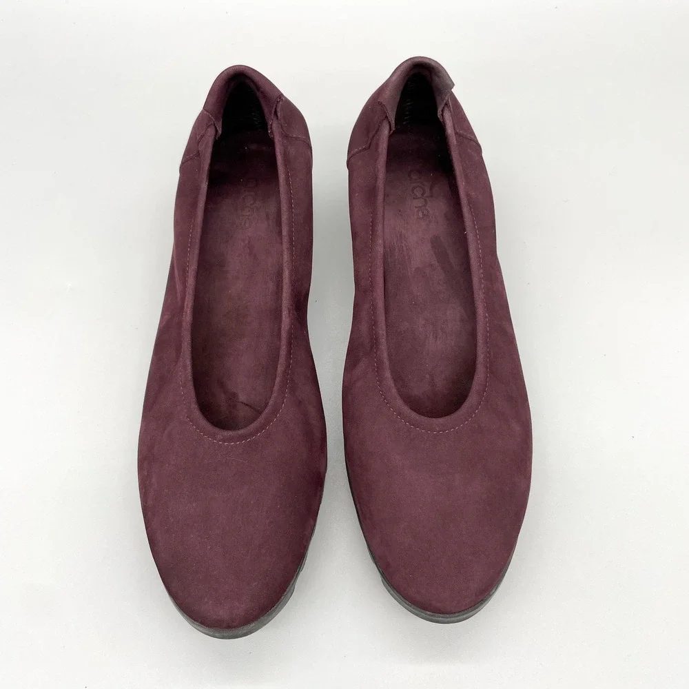 Arche Lomiss Burgundy Nubuck Wedge Ballet Flats Womens 40 Comfort Lagenlook Shoe